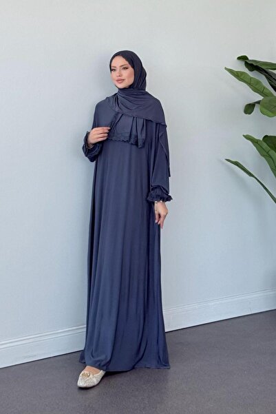 Şulemoda Giyim Rochie de rugăciune cu șal încorporat, afumată