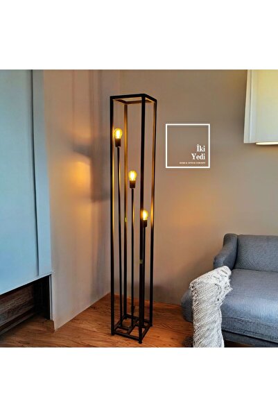 77 Luongo Endüstriyel Metal Lambader, 177 cm Üç Başlıklı Siyah Lamba, Büyük Ofis Ev Aydınlatma