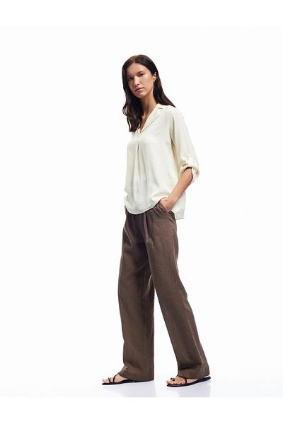 Koton New Season Aerobin Fabric Peaked Collar 3/4 Sleeve Satin Blouse