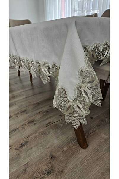 ZESA HOME Gardenia Linen Carefree French Guipure Tablecloths-100X100...160X280