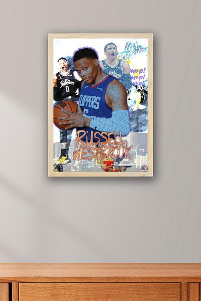 Saturn Russell Westbrook Framed Painting - Basketball Nba Poster Painting
