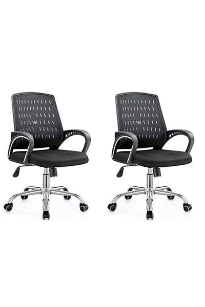 AWF AL WADI FURNITURE Delvu Set of 2 Medium Back Mesh Ergonomic Office Chair Computer Chair Study Chair, Black