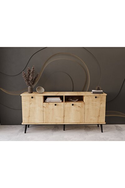 melura home LUNARIS KONSOL 180 CM OVAL KENAR %100 MDF LAKE AHŞAP AYAK