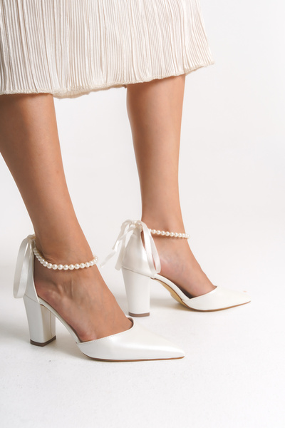 FOLLOWIN Women's Bride Pearl Thick Heeled Special Day Wedding Wedding Bridal Shoes