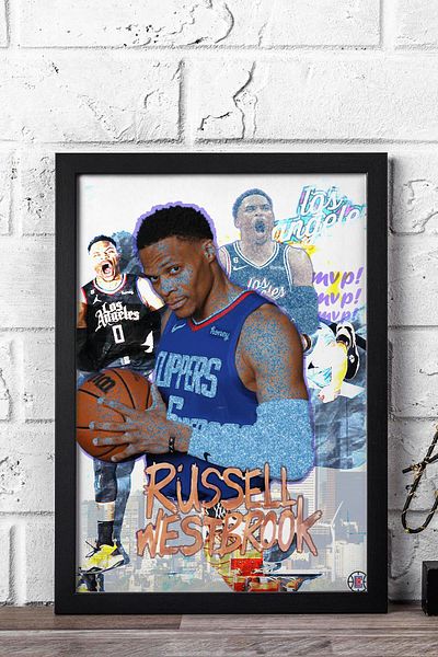 Saturn Russell Westbrook Framed Painting - Basketball Nba Poster Painting
