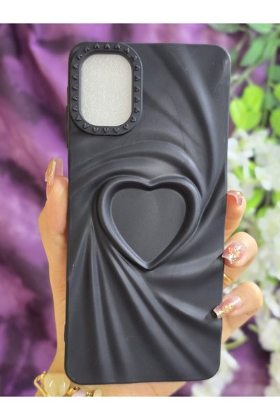 Magic Ring Samsung Galaxy A06 Compatible 3D Heart Black Silicone Case
