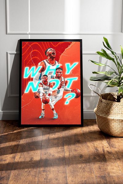 Saturn Russell Westbrook Why Not Framed Painting - Basketball Nba Poster Painting