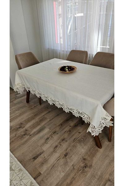 ZESA HOME Gardenia Linen Carefree French Guipure Tablecloths-100X100...160X280
