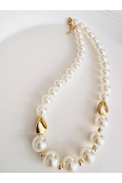 DEVİ fashion İncili Gold Tasarım Kolye 45 cm