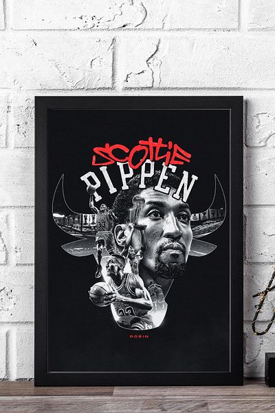 Saturn Scottie Pippen Framed Painting - Basketball Nba Poster Painting