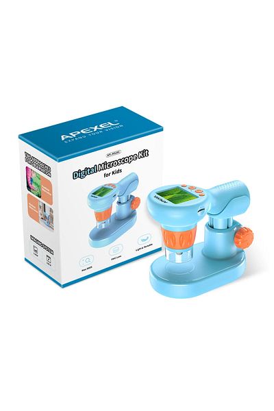 APEXEL Portable microscope for children, Apexel MS201, digital, maximum zoom 800x, microSD 32Gb, blue