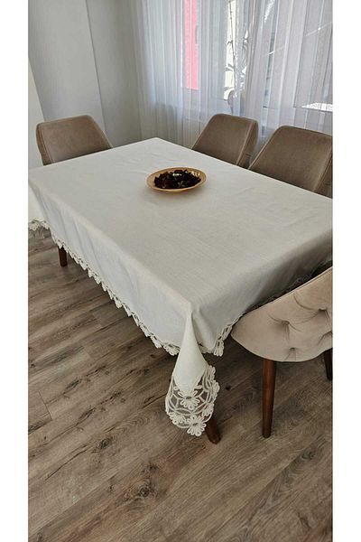 ZESA HOME Gardenia Linen Carefree French Guipure Tablecloths-100X100...160X280