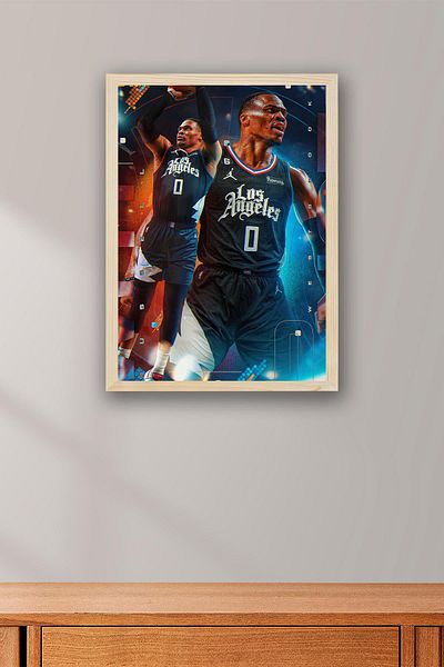 Saturn Tablou înrămat Russell Westbrook - Tablou poster NBA de baschet