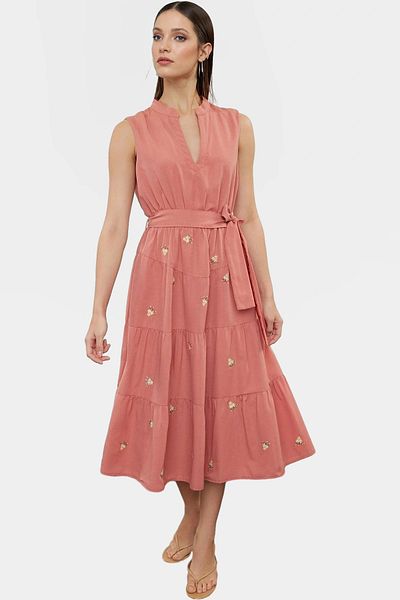 PayBuy Summer Floral Embroidered Midi Dress Comfortable Casual Style Premium Quality Special Design Modern