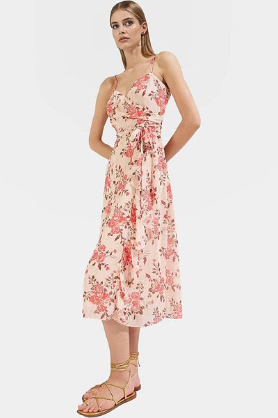 PayBuy Chiffon Lined Midi Dress V Neck a Line Patterned Summer Special Design Trend Stylish Appearance