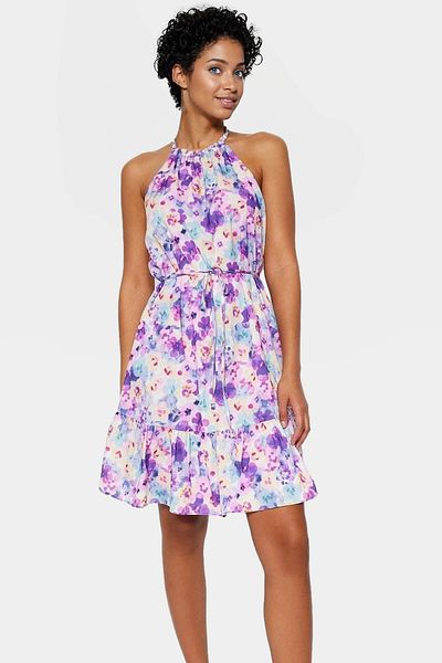 PayBuy Floral Pattern Mini Chiffon Dress Comfortable A-Line Summer Casual Style Durable Material