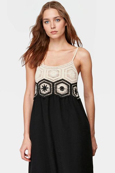 PayBuy Summer a Line Sleeveless Cotton Midi Dress Crochet Detail Casual Elegant Design