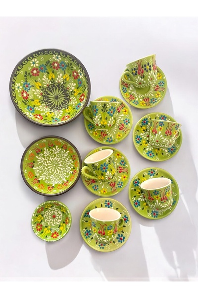 Artistic Quality Dekoratif 6 Kişilik Şık Lale Çini Tasarımlı Tamamen El Yapım...