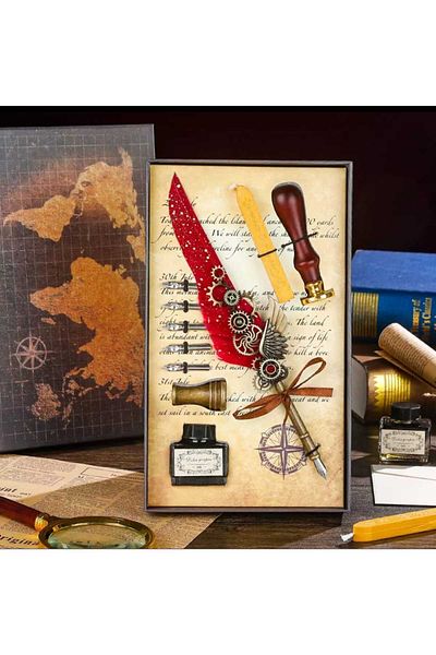 MRShopping Mr Feather Dip Inkwell Set Fountain Pen Calligraphy Pen Office, Lover, Teacher's Day, Christmas Gift