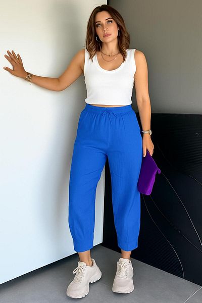 bb butik basic Muslin Balloon Trousers with Leg Clamps Fg8797