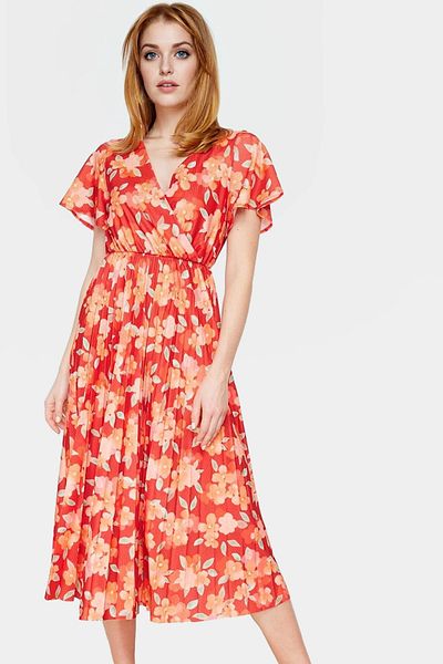 PayBuy Floral Pattern Midi Length Pleated Dress 95% Polyester Comfortable Casual Style High Quality