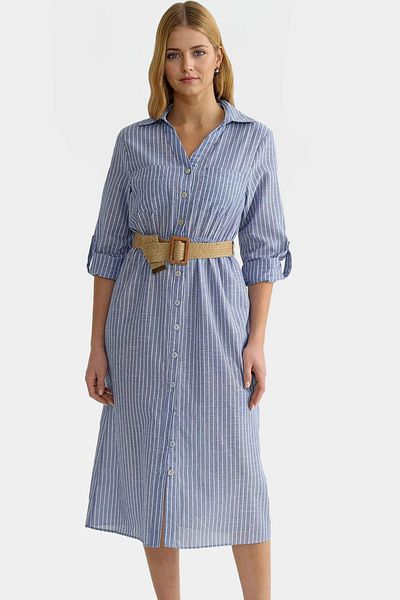 PayBuy Midi Woven Shirt Dress 100 Cotton with Belt Daily Casual Distinguished Material Quality Craftsmanship