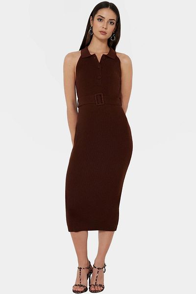 PayBuy Women's Knitwear Midi Dress with Belt Bodycon Slim Fit for Daily Wear