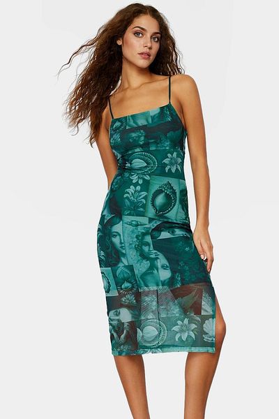 PayBuy Printed Square Neck Midi Tulle Dress Flexible Knitted Bodycon Fit Summer Casual Use Premium Quality