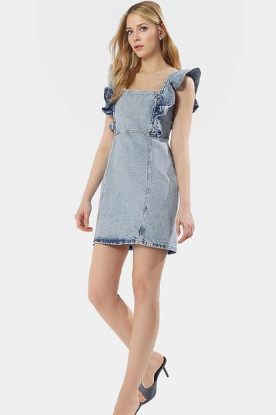 PayBuy Denim Mini Dress Square Collar Shirring Ruffled Sleeve Summer Casual Style High Quality Zarifane Design