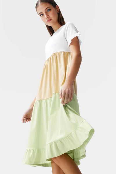 PayBuy Color Block A-Line Midi Dress Cotton Knitted Fabric Casual Style Premium Quality Trend Design