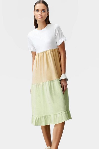PayBuy Color Block A-Line Midi Dress Cotton Knitted Fabric Casual Style Premium Quality Trend Design