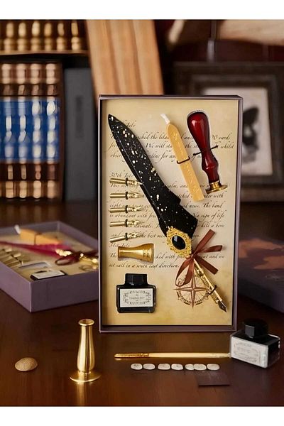 MRShopping Mr Feather Dip Inkwell Set Fountain Pen Calligraphy Pen Office, Lover, Teacher's Day, Christmas Gift