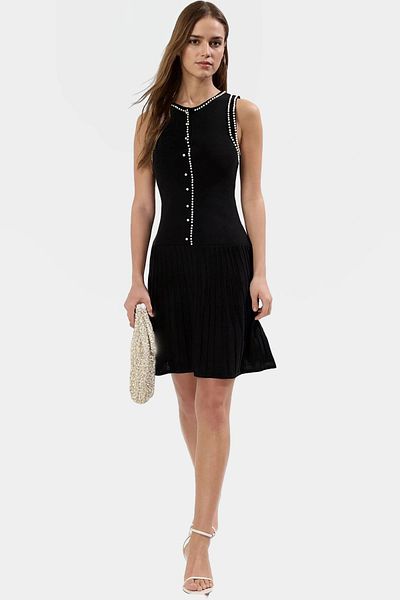 PayBuy Mini Pearl Detailed Acrylic Knitwear Dress Casual Elegance High Quality Comfortable Cut