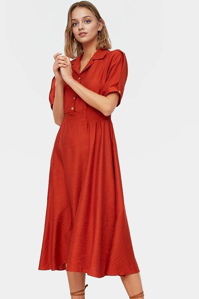 PayBuy Midi Viscose Blended Woven Dress Short Sleeve Shirt Collar Casual Style Perfect Fit Stylish Look