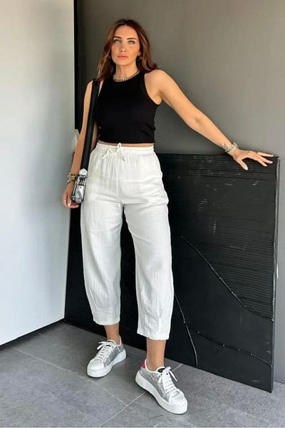 bb butik basic Muslin Balloon Trousers with Leg Clamps Fg8797