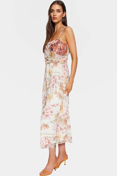 PayBuy Floral Patterned Maxi Chiffon Dress Lined Square Collar Summer Professional Look Comfortable and Stylish