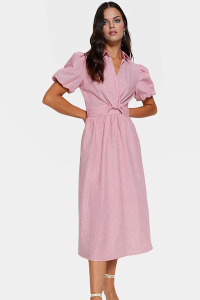 PayBuy Chic Striped Midi Dress Casual Woven Cotton Fabric Shirt Collar Skater Fit Comfortable Cut
