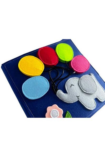feltland Educational sensory book for children made of felt, 20x20cm, elephant with balloons pattern - blue