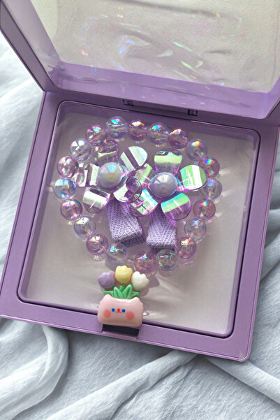 AurorAccessory Set de brățări cu cataramă dublă cu flori mov și mărgele străl...