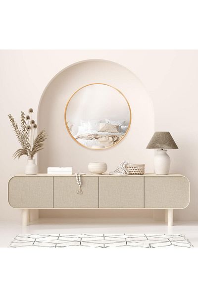 Living Round Wall Mirror with Elegant Gold Metal Frame, 70 cm