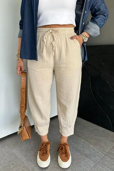 bb butik basic Muslin Balloon Trousers with Leg Clamps Fg8797