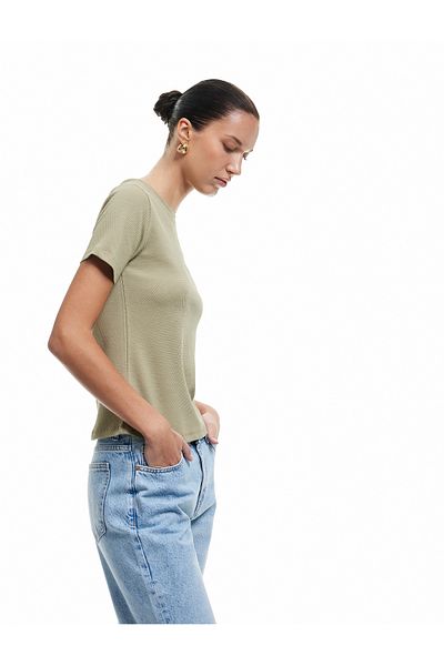 Koton Tricou texturat din bumbac cu mânecă scurtă, sezon nou