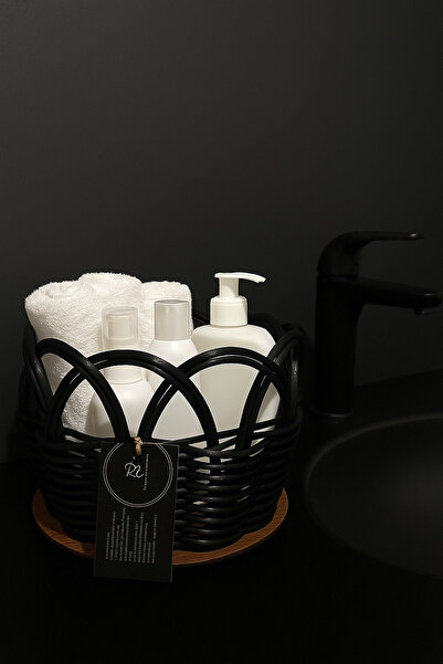 RaddanCore Siyah Yuvarlak Rattan Sepet | 17x12 cm | %100 El İşçiliği & Yerli Üretim