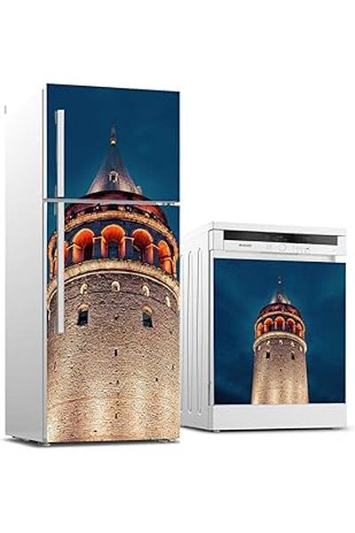 Mu Art Ahşap Refrigerator and Dishwasher White Goods Sticker Covering Galata Tower
