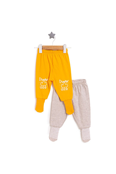 HelloBabymon Kız Bebek 2li Çoraplı Pantolon İnterlok Koyu Sarı