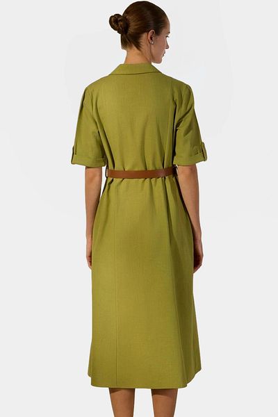 PayBuy Stylish Linen Blend Shirt Dress Midi Length Pocket Detail Belted Summer Zarifane Design