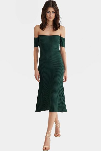 PayBuy Stylish Midi Length Knitwear Dress Carmen Collar a Line Casual Carefully Selected Professional Look