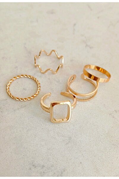 chibi مجموعة من 5 خواتم ذهبية حديثة - هندسية - خاتم مفصلي قابل للتعديل