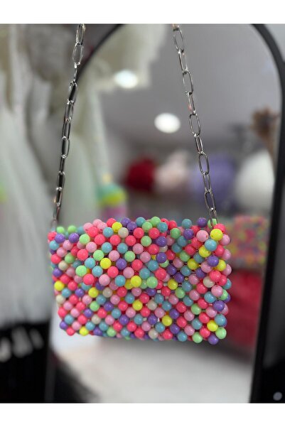 BONİTA Renkli Boncuklu Özel El Yapımı Zincirli Kız Çocuk Boyun Çantası