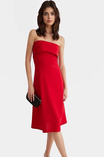 PayBuy Strapless a Line Midi Knitted Dress Polyester Blended Summer Quality Craftsmanship Distinguished Material